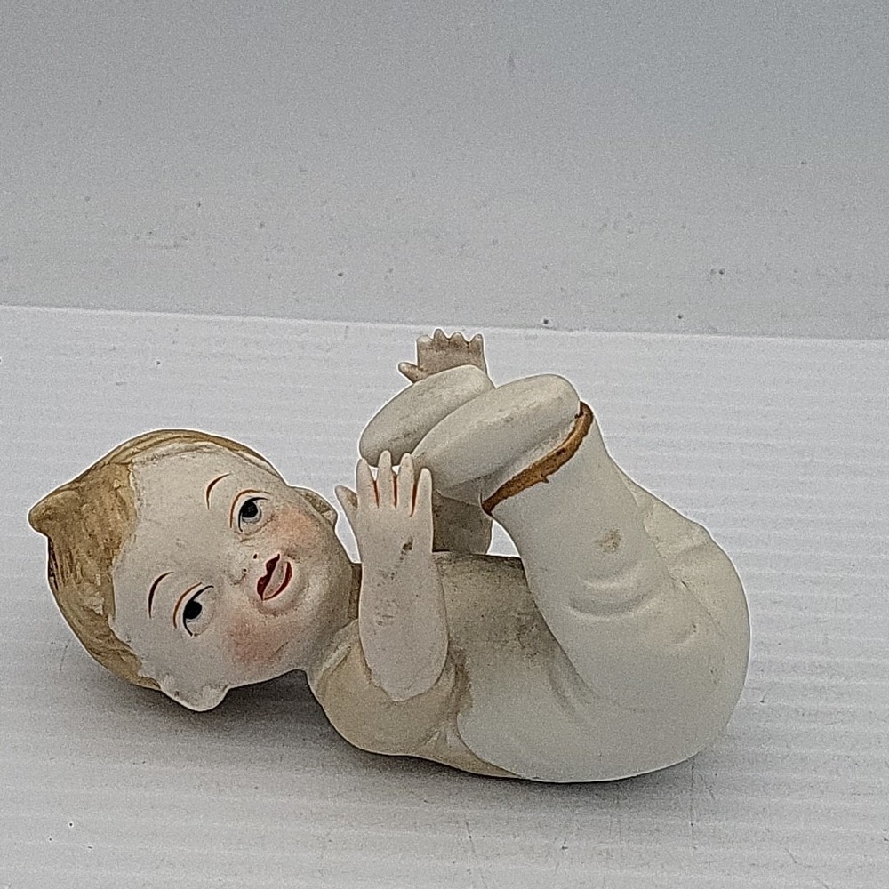 ANTIQUE GERMAN HAND-PAINTED BISQUE PORCELAIN PIANO BABY-VICTORIAN ERA-FIGURINE
